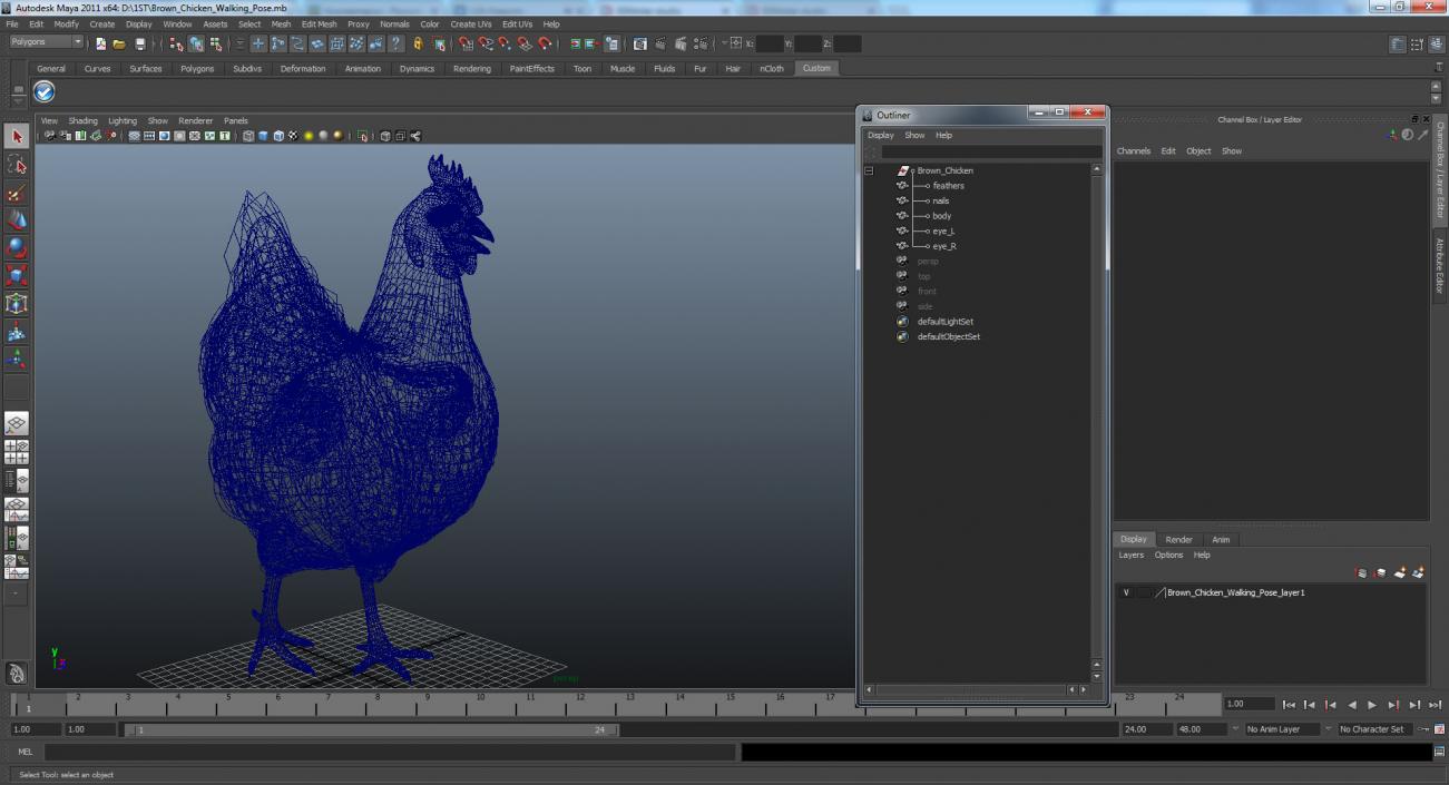 3D Brown Chicken Walking Pose