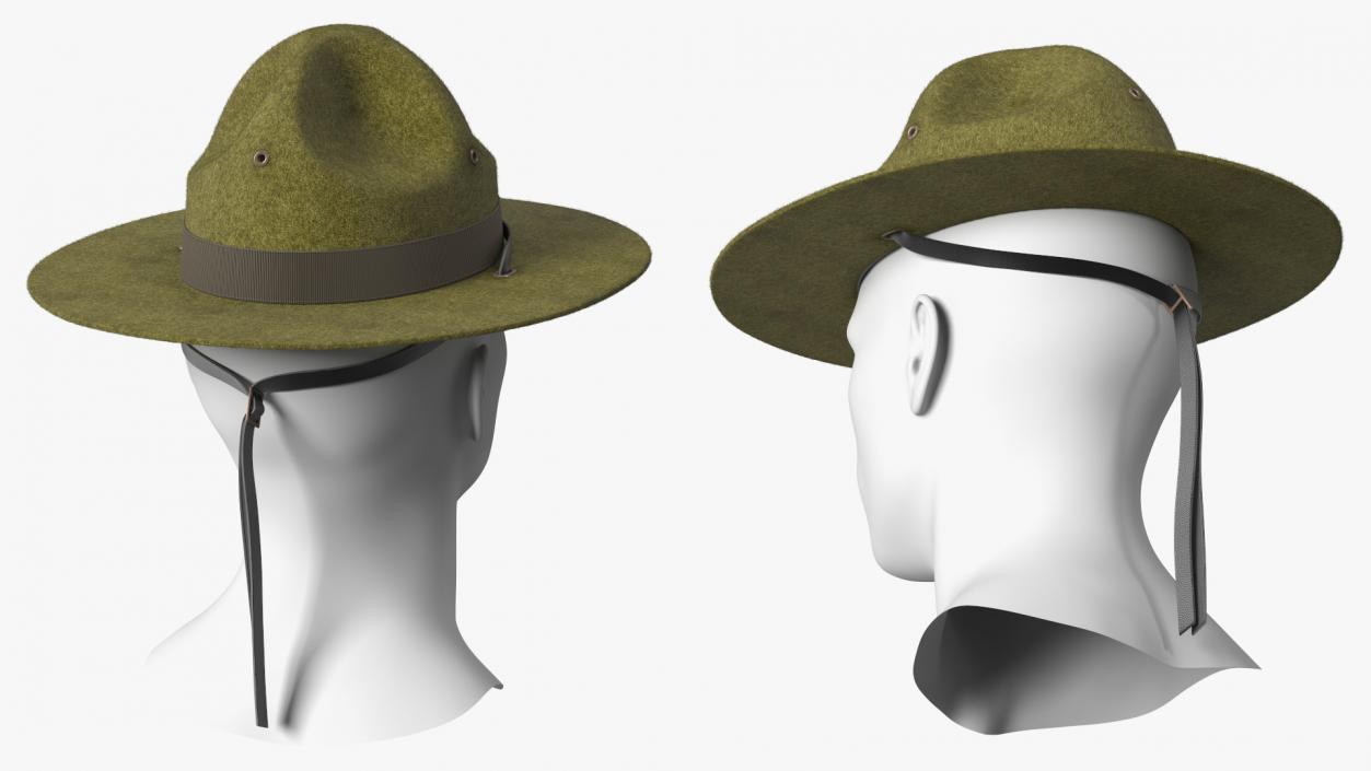 3D model Drill Sergeant Campaign Hat Green on Mannequin Fur