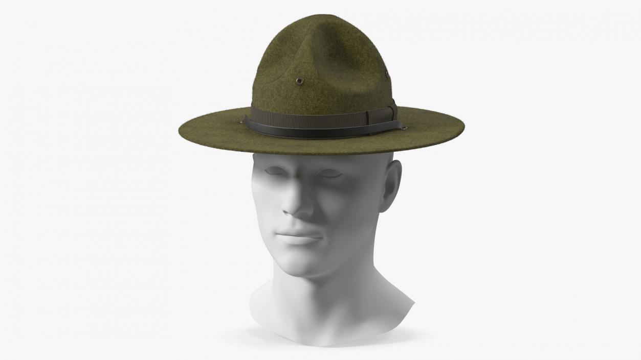 3D model Drill Sergeant Campaign Hat Green on Mannequin Fur