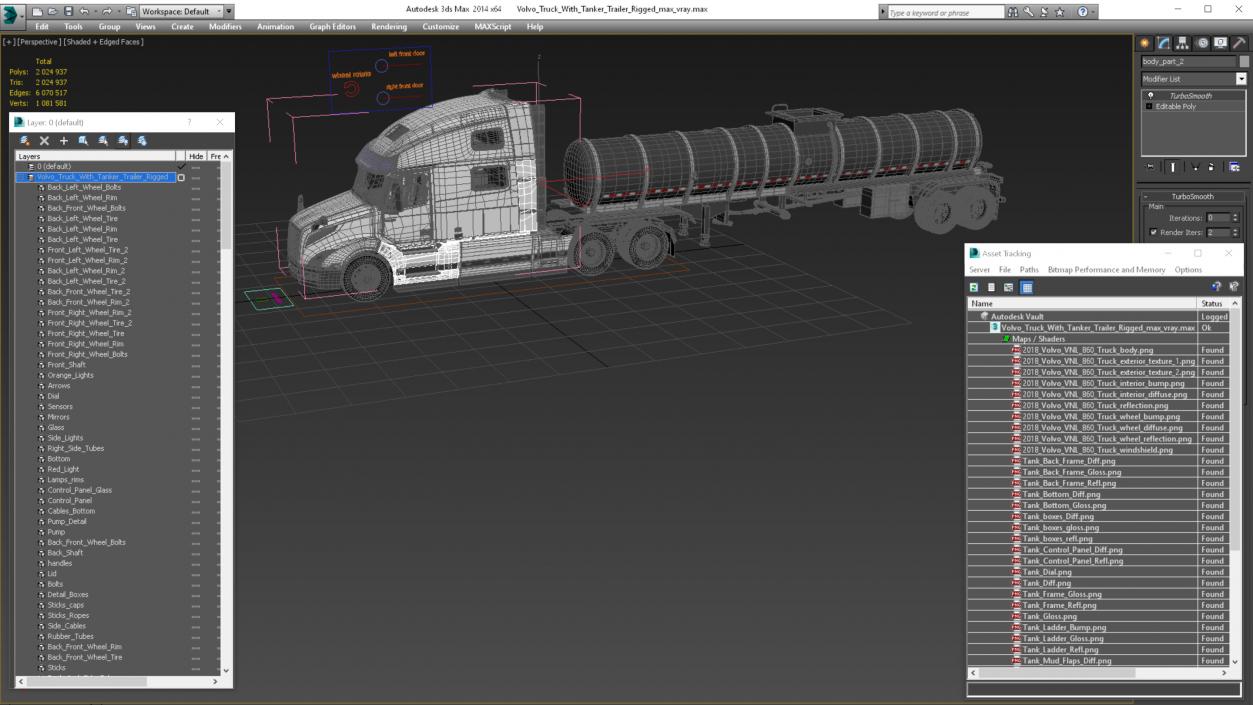 3D Volvo Truck with Tanker Trailer Rigged model