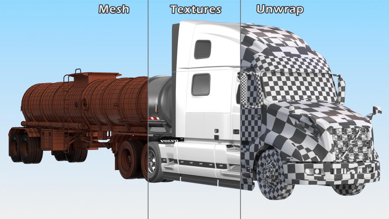 3D Volvo Truck with Tanker Trailer Rigged model