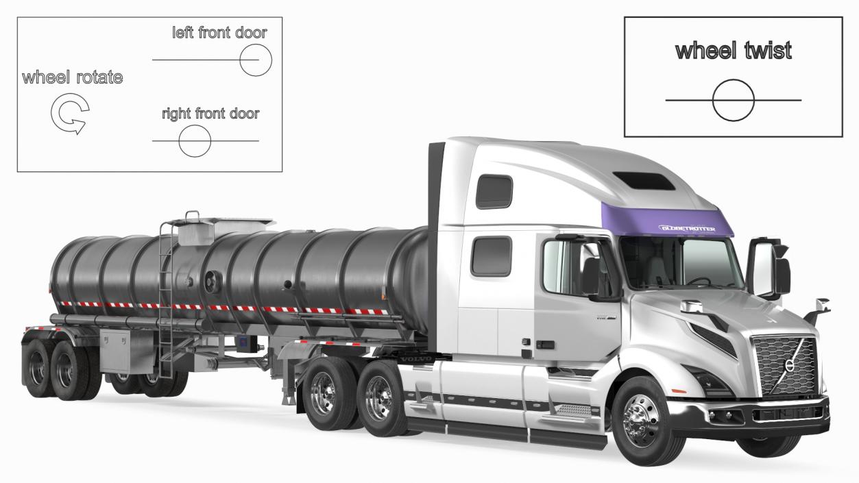 3D Volvo Truck with Tanker Trailer Rigged model