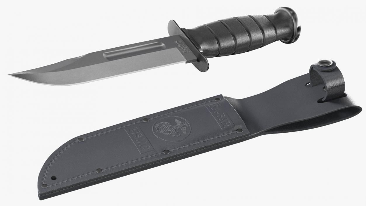 3D model Ka Bar Combat Knife with Leather Sheath Black