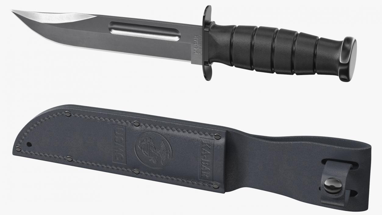 3D model Ka Bar Combat Knife with Leather Sheath Black