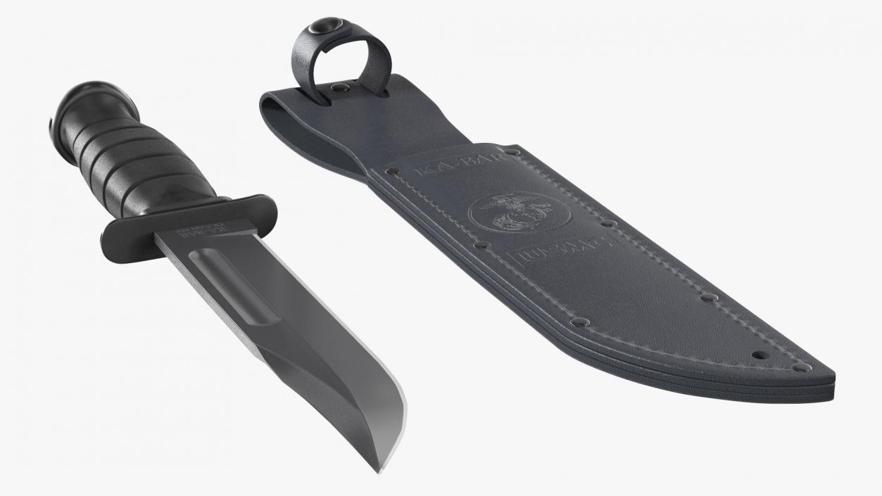 3D model Ka Bar Combat Knife with Leather Sheath Black