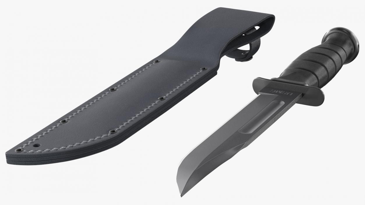 3D model Ka Bar Combat Knife with Leather Sheath Black