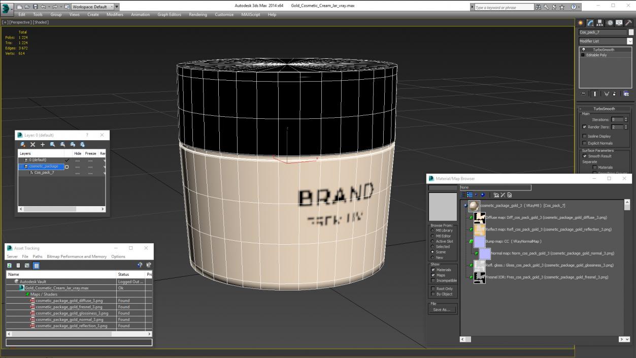 3D Gold Cosmetic Cream Jar model