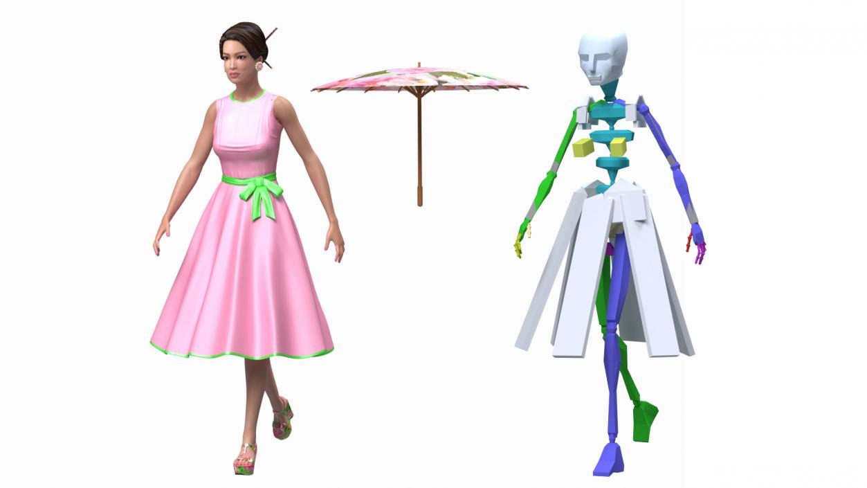 Asian Women Wearing Summer Dress Rigged 3D model