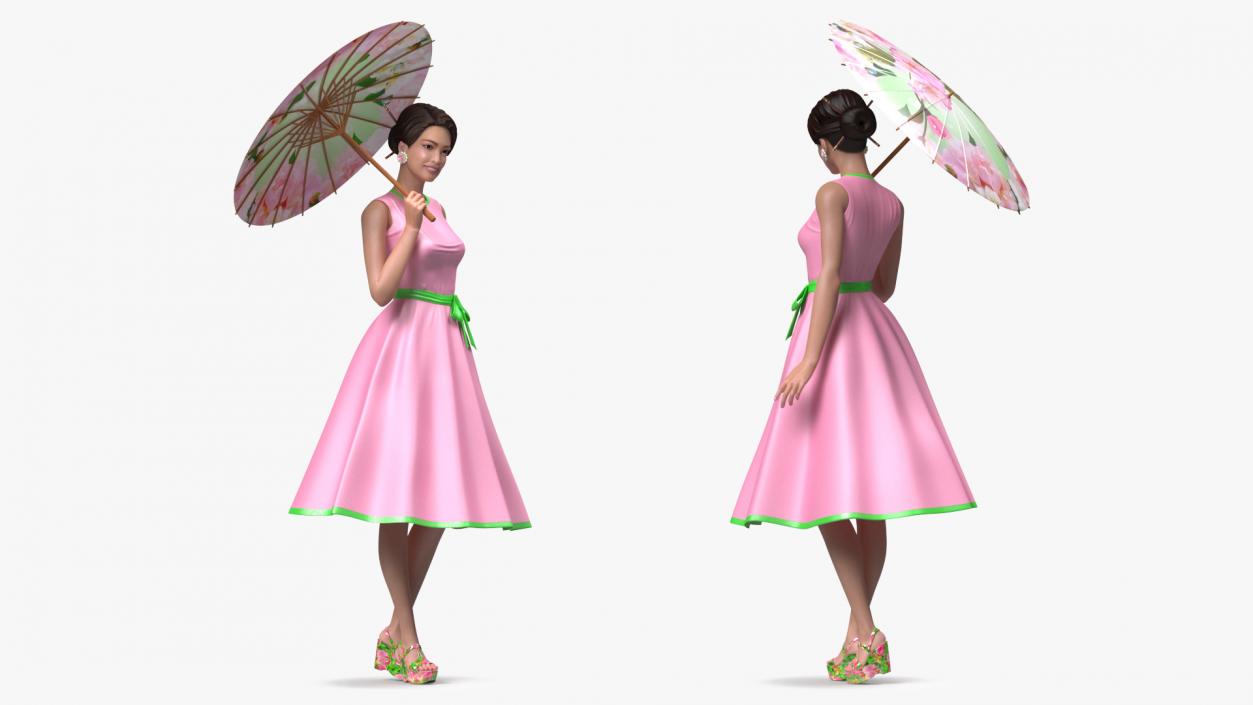 Asian Women Wearing Summer Dress Rigged 3D model