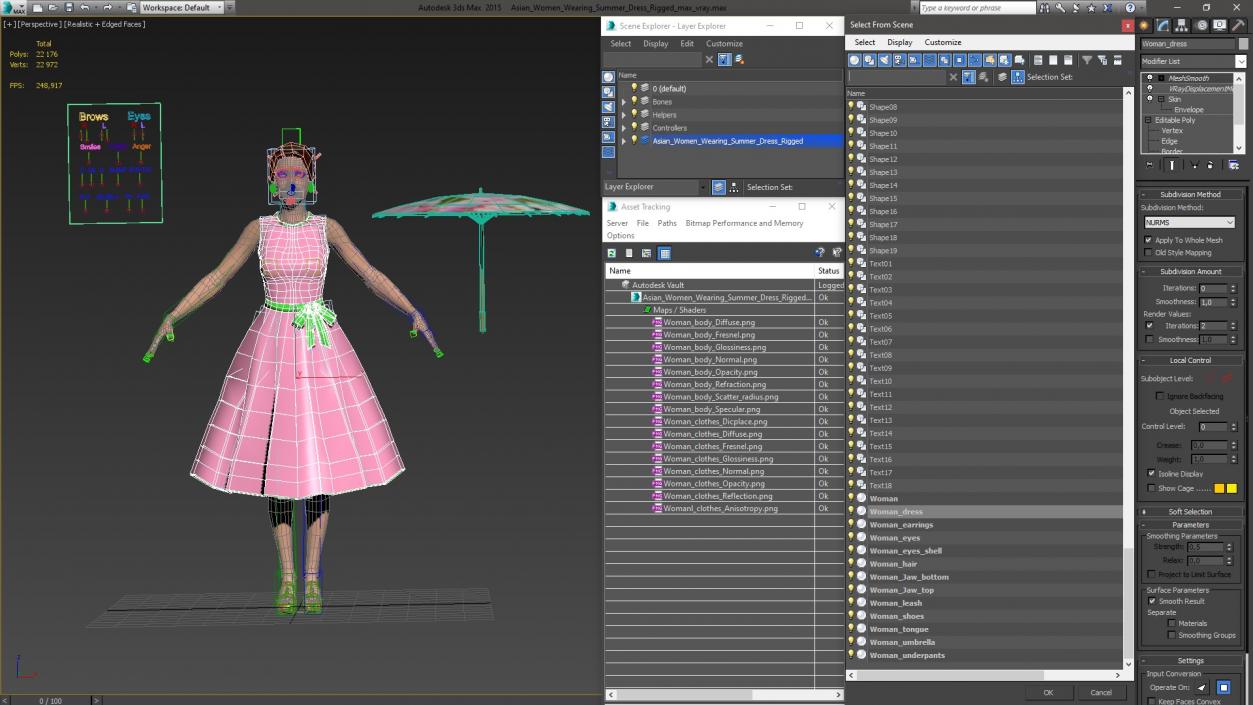 Asian Women Wearing Summer Dress Rigged 3D model