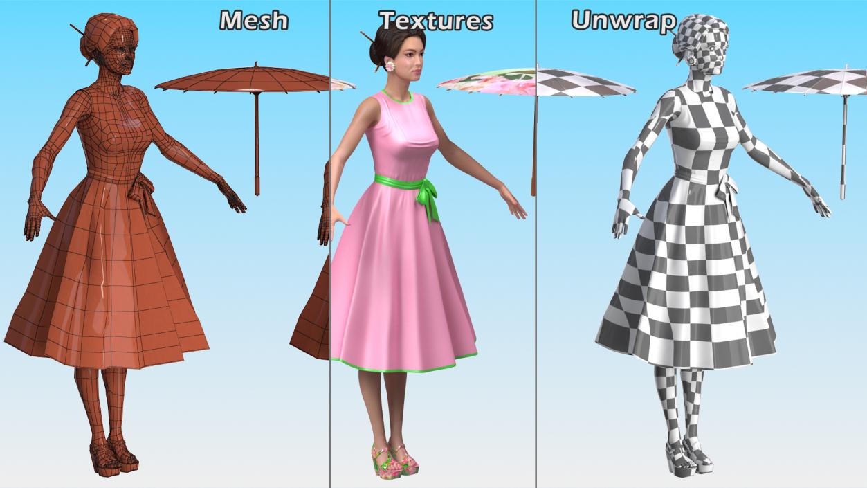 Asian Women Wearing Summer Dress Rigged 3D model