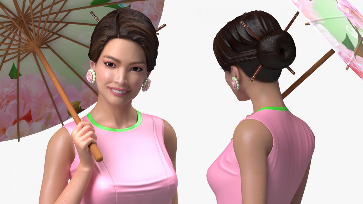 Asian Women Wearing Summer Dress Rigged 3D model