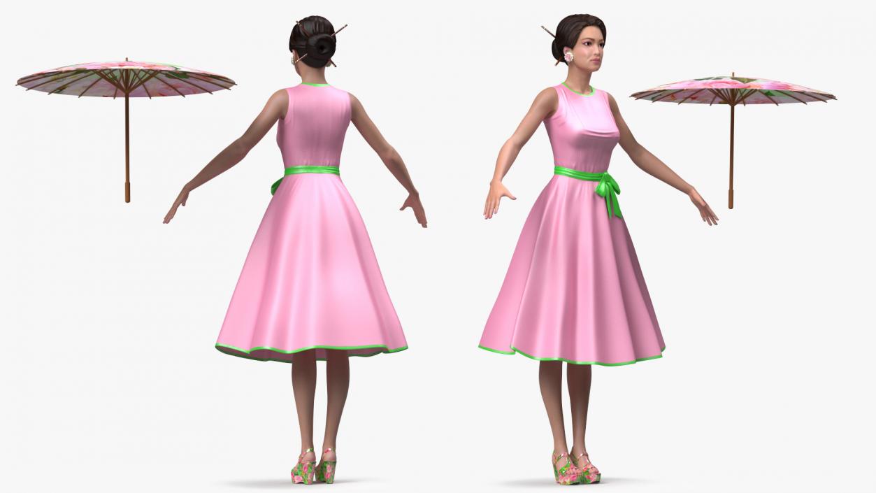 Asian Women Wearing Summer Dress Rigged 3D model