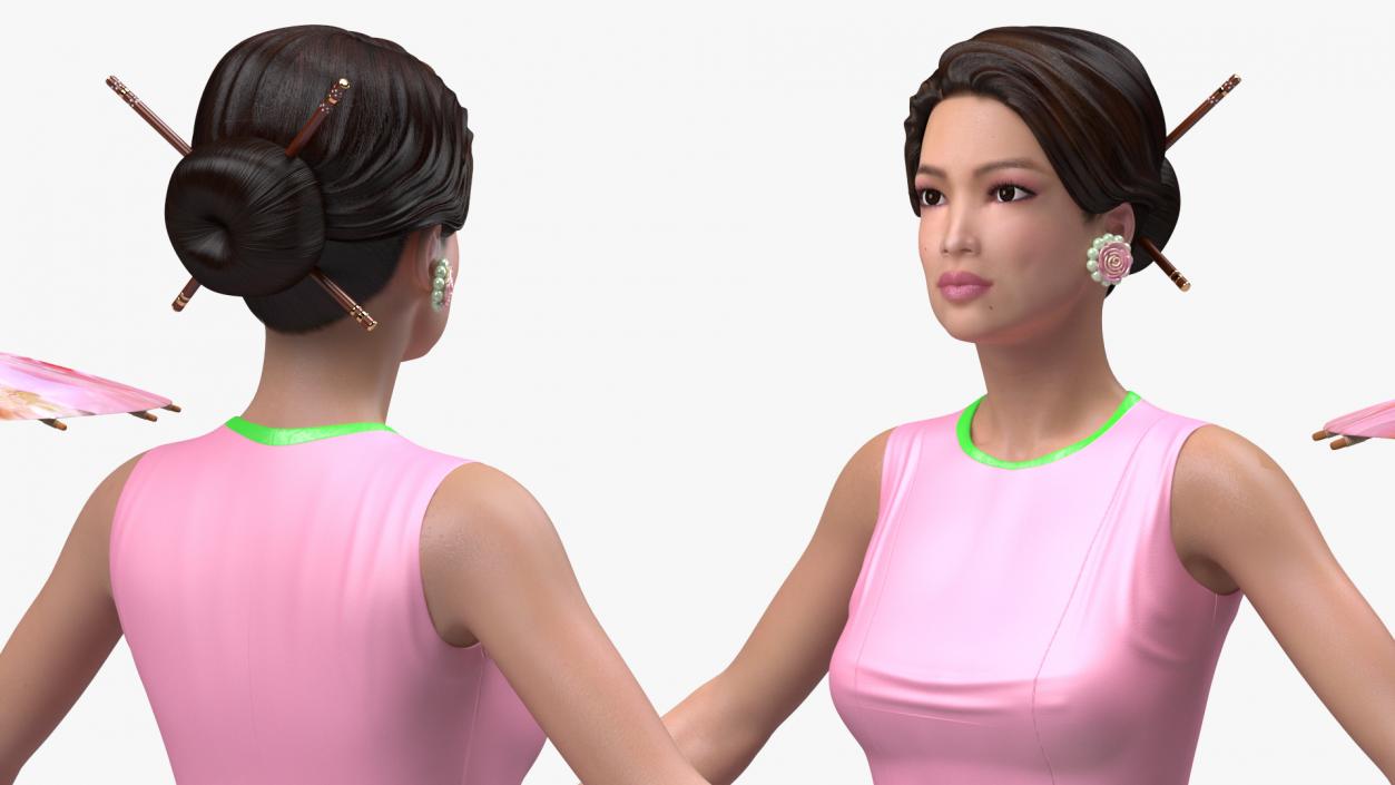 Asian Women Wearing Summer Dress Rigged 3D model