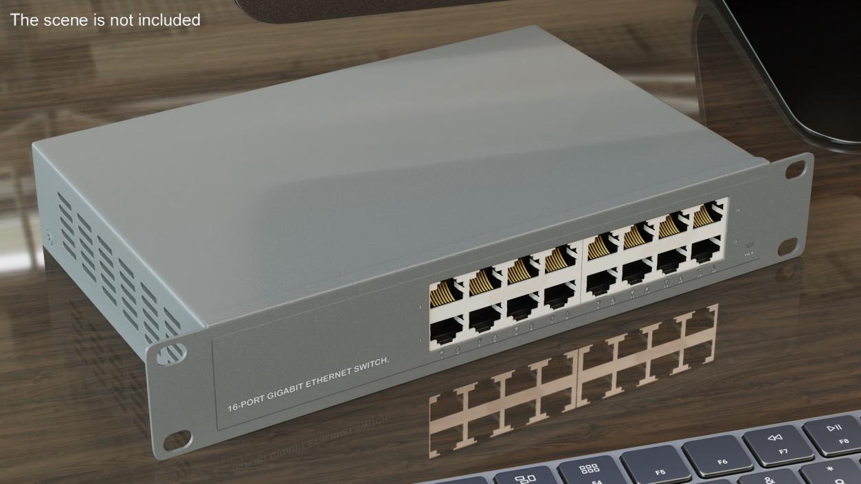 3D model Network Switch 16 Ports Grey 2