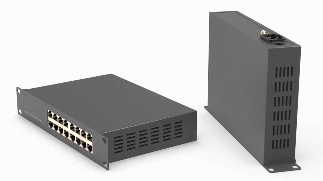 3D model Network Switch 16 Ports Grey 2