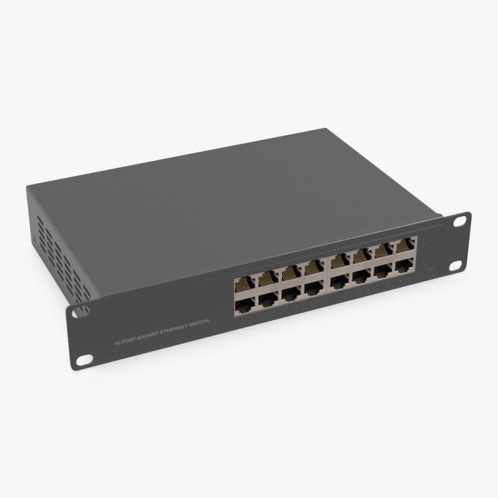 3D model Network Switch 16 Ports Grey 2