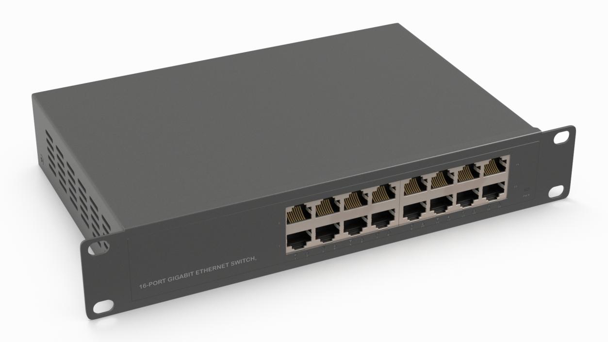 3D model Network Switch 16 Ports Grey 2