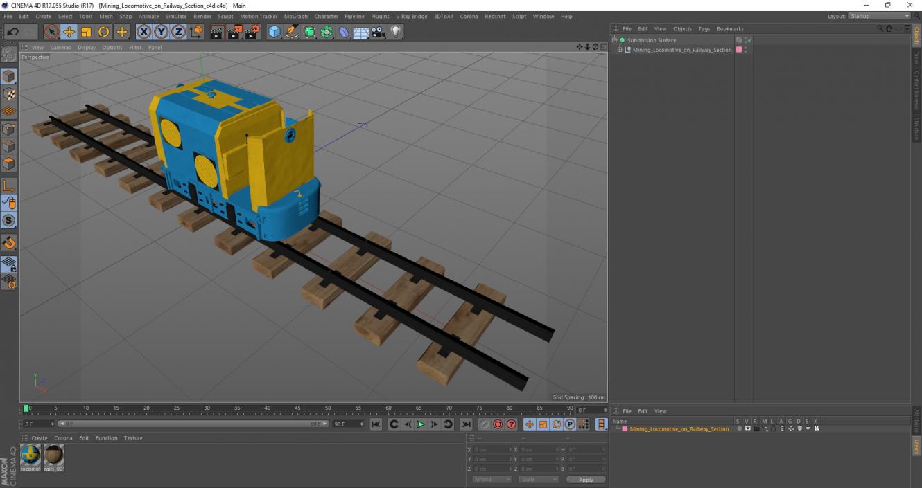 3D Mining Locomotive on Railway Section