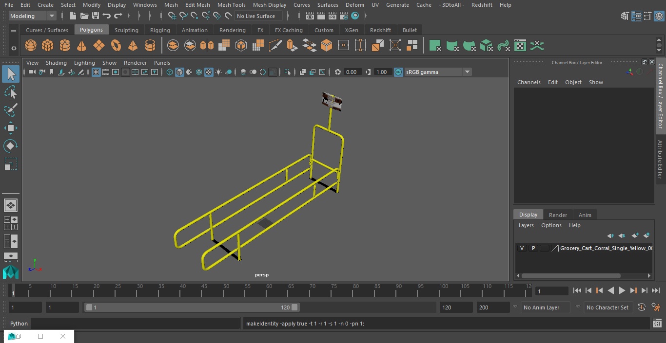 3D Grocery Cart Corral Single Yellow model