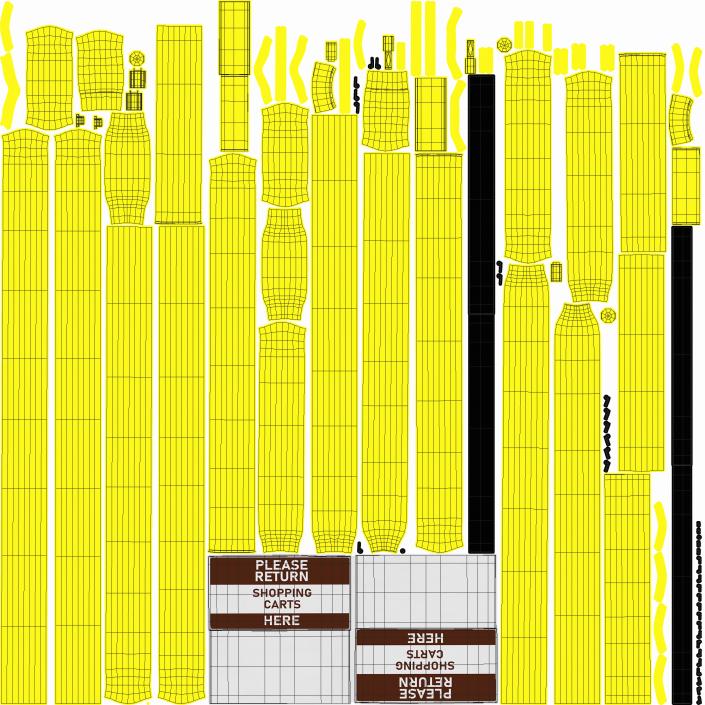 3D Grocery Cart Corral Single Yellow model