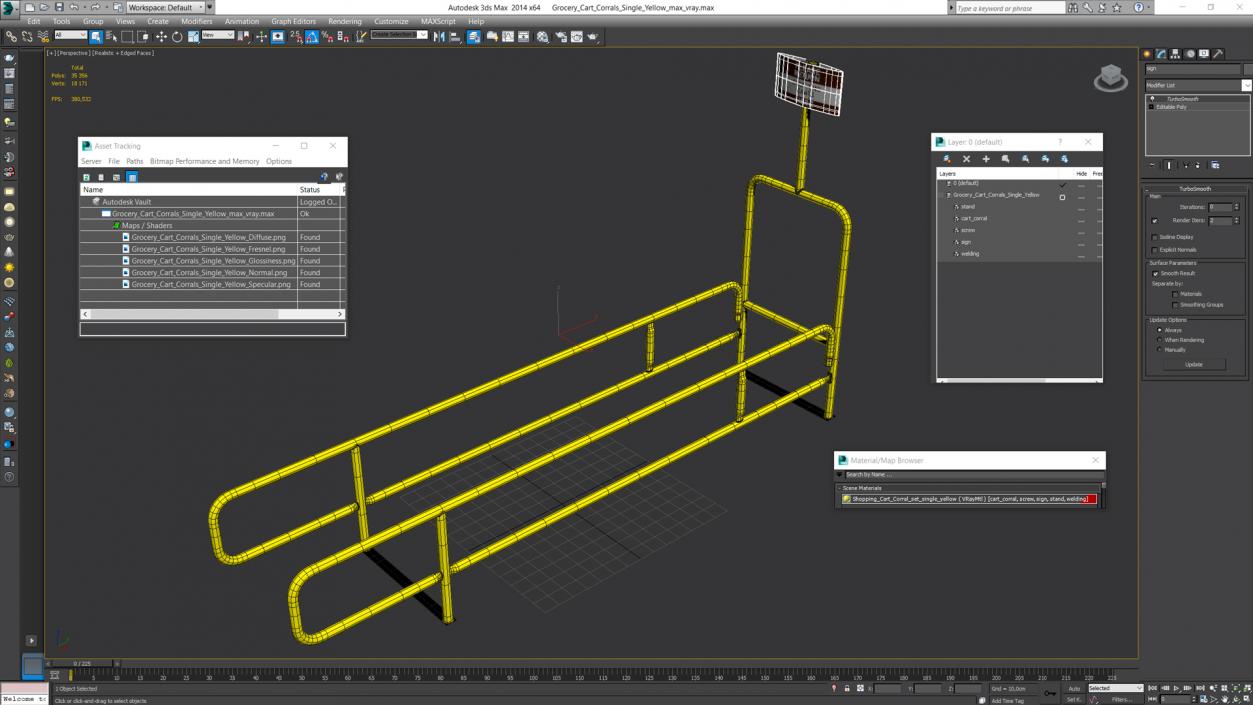 3D Grocery Cart Corral Single Yellow model