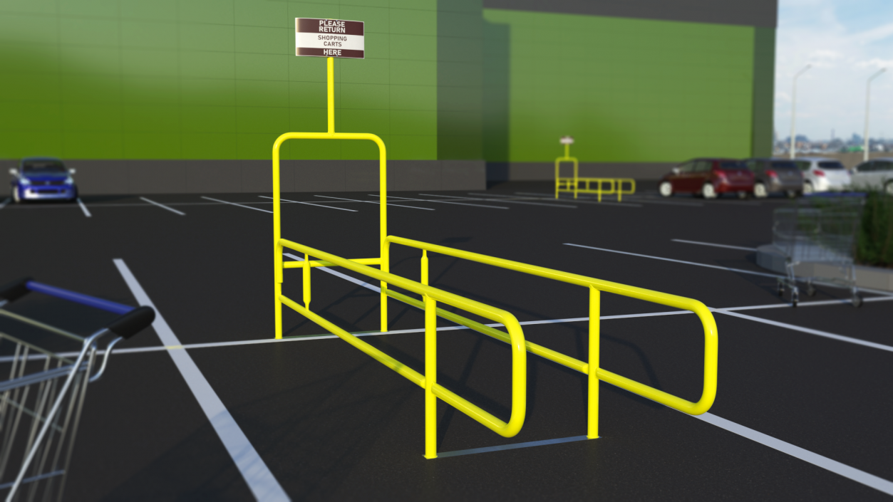 3D Grocery Cart Corral Single Yellow model