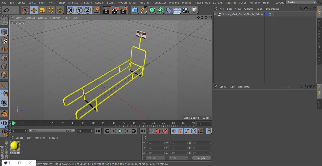 3D Grocery Cart Corral Single Yellow model