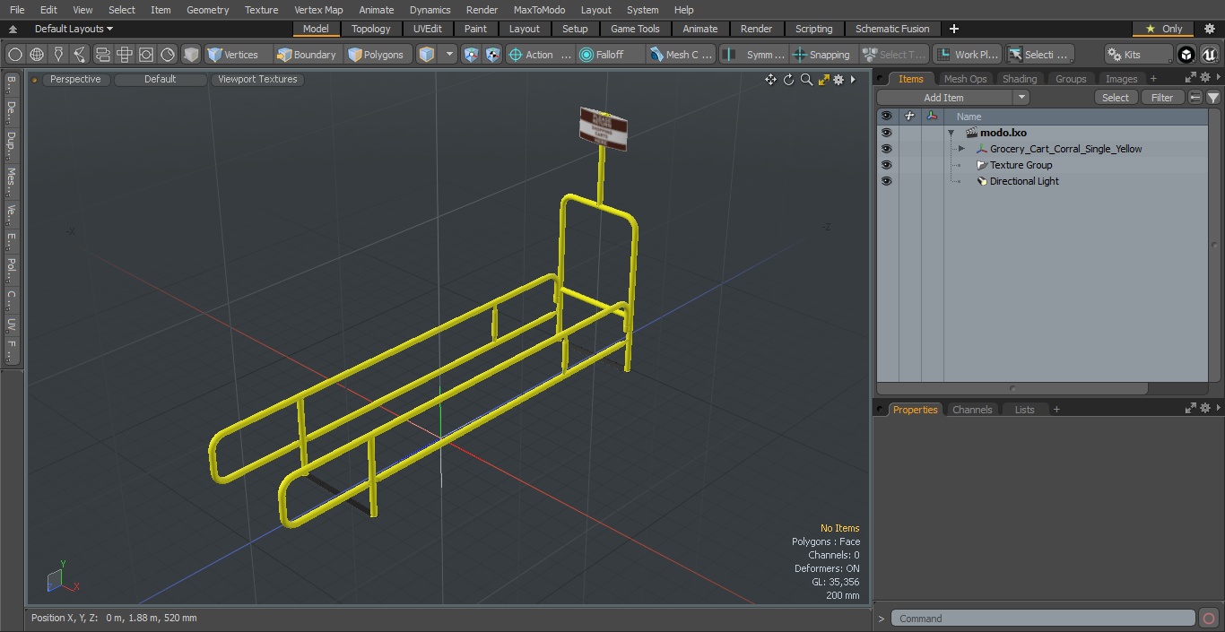 3D Grocery Cart Corral Single Yellow model