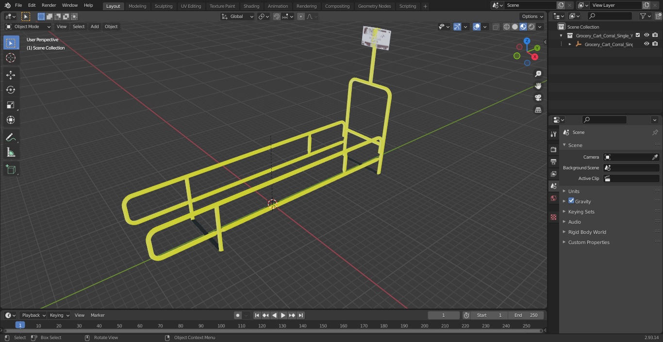 3D Grocery Cart Corral Single Yellow model