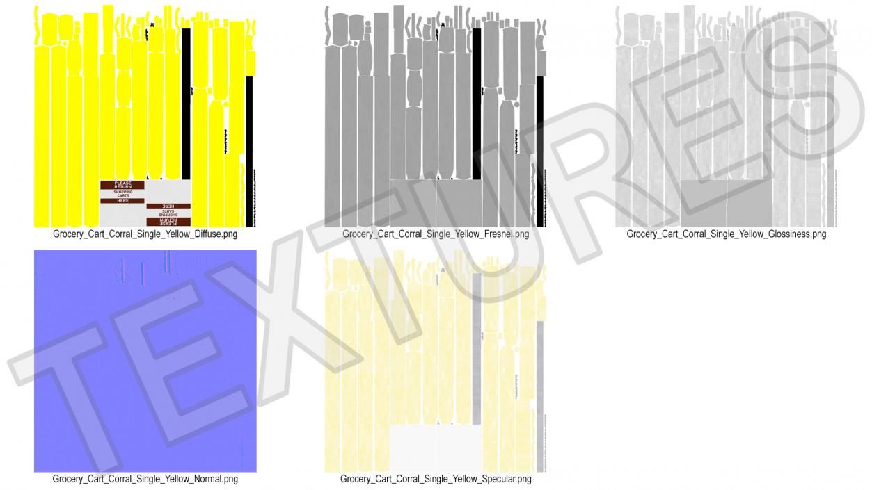 3D Grocery Cart Corral Single Yellow model