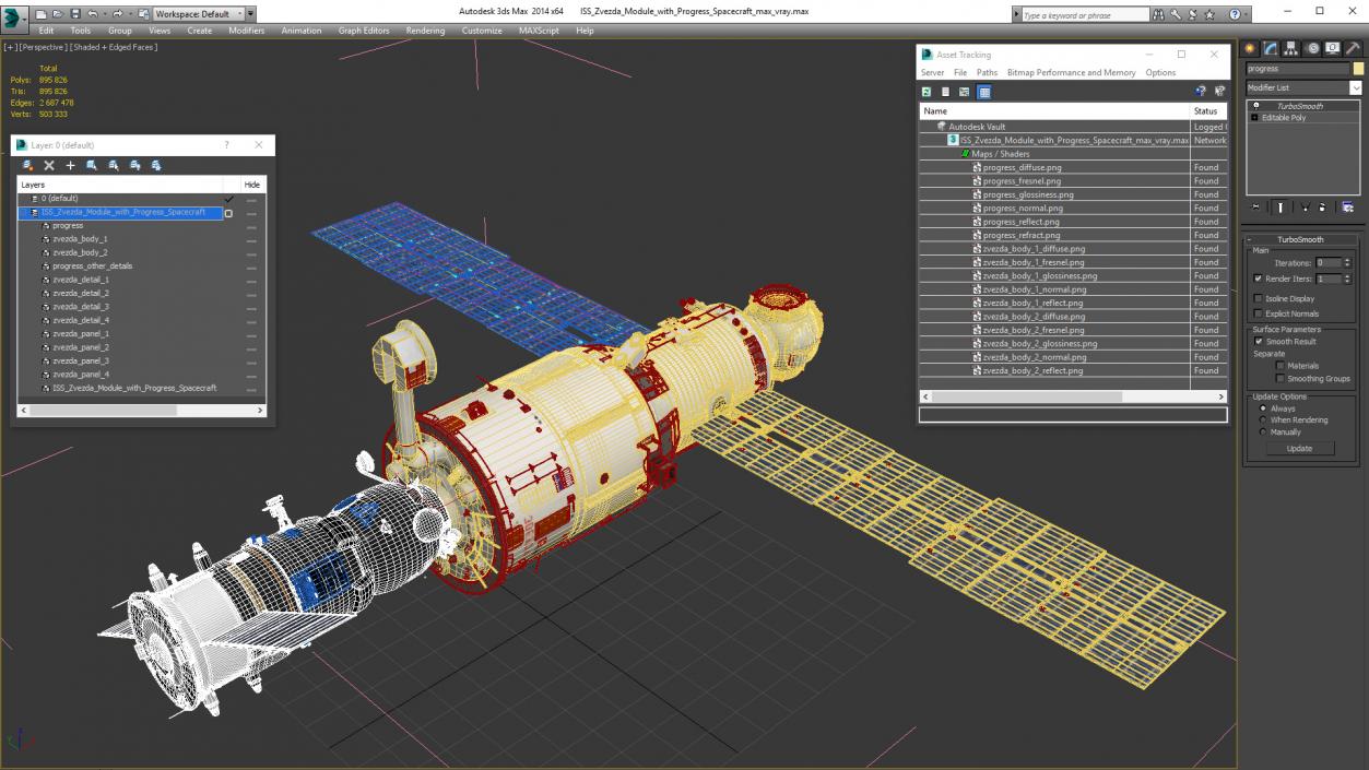 ISS Zvezda Module with Progress Spacecraft 3D