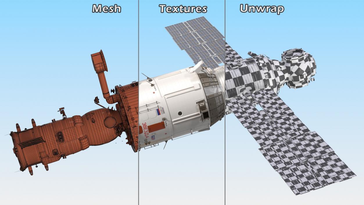 ISS Zvezda Module with Progress Spacecraft 3D