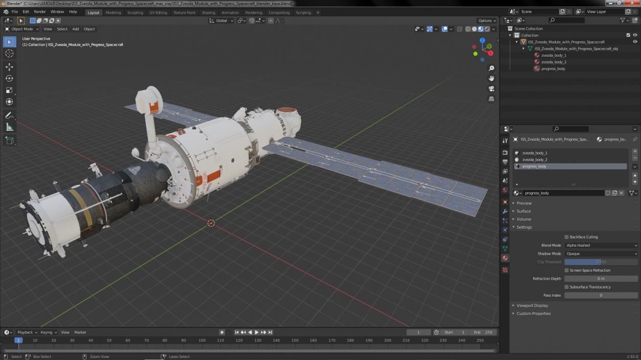 ISS Zvezda Module with Progress Spacecraft 3D