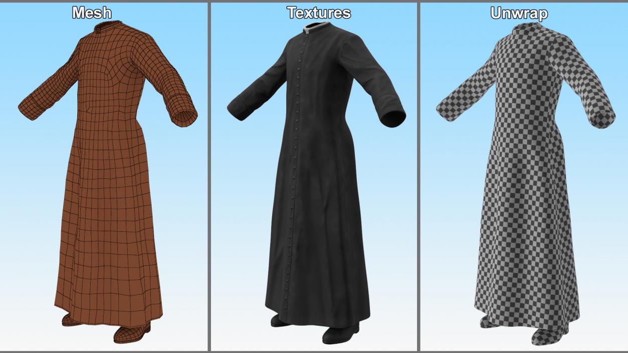 3D Black Priests Robe model