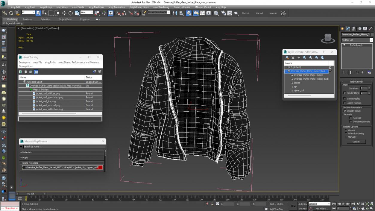 3D model Oversize Puffer Mens Jacket Black 2