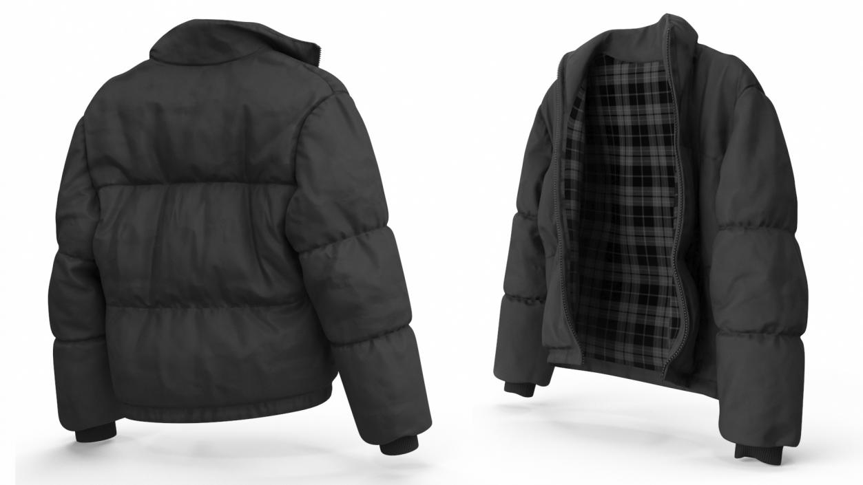 3D model Oversize Puffer Mens Jacket Black 2