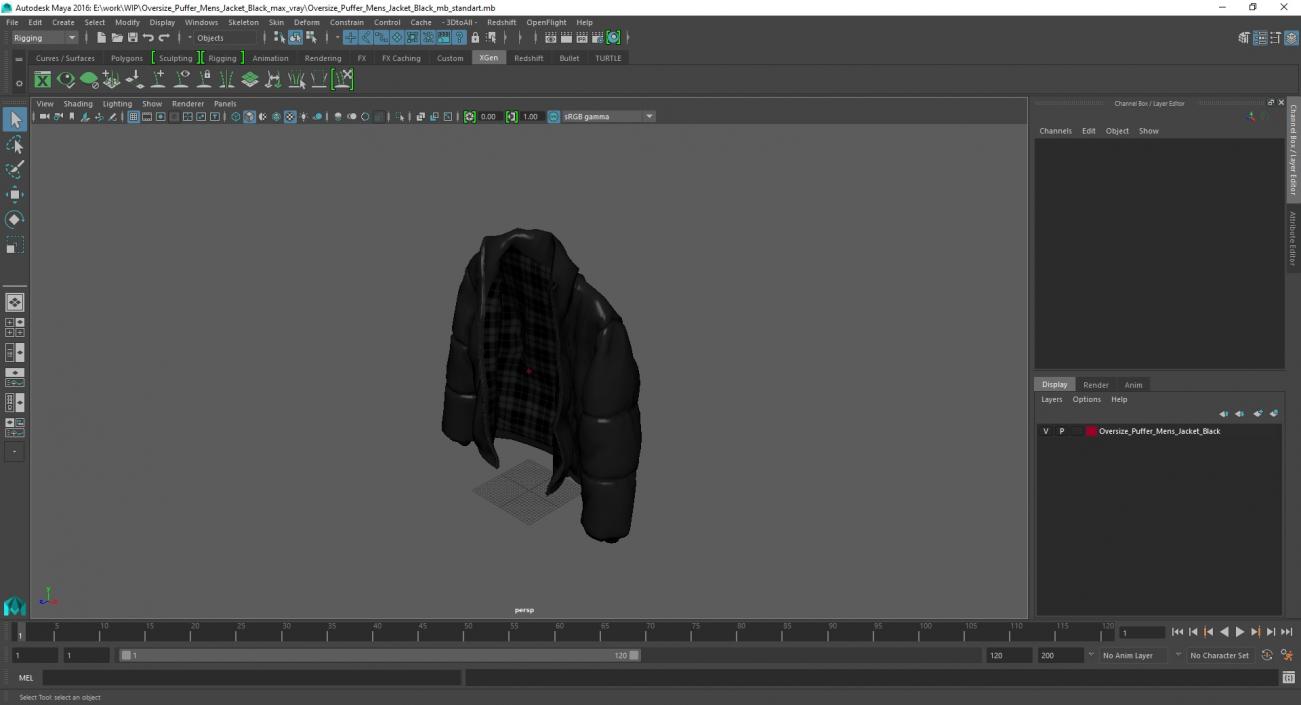 3D model Oversize Puffer Mens Jacket Black 2