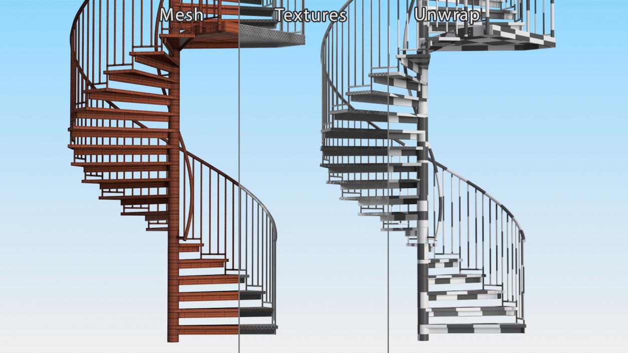 3D model Open Side Spiral Fire Escape Stairs