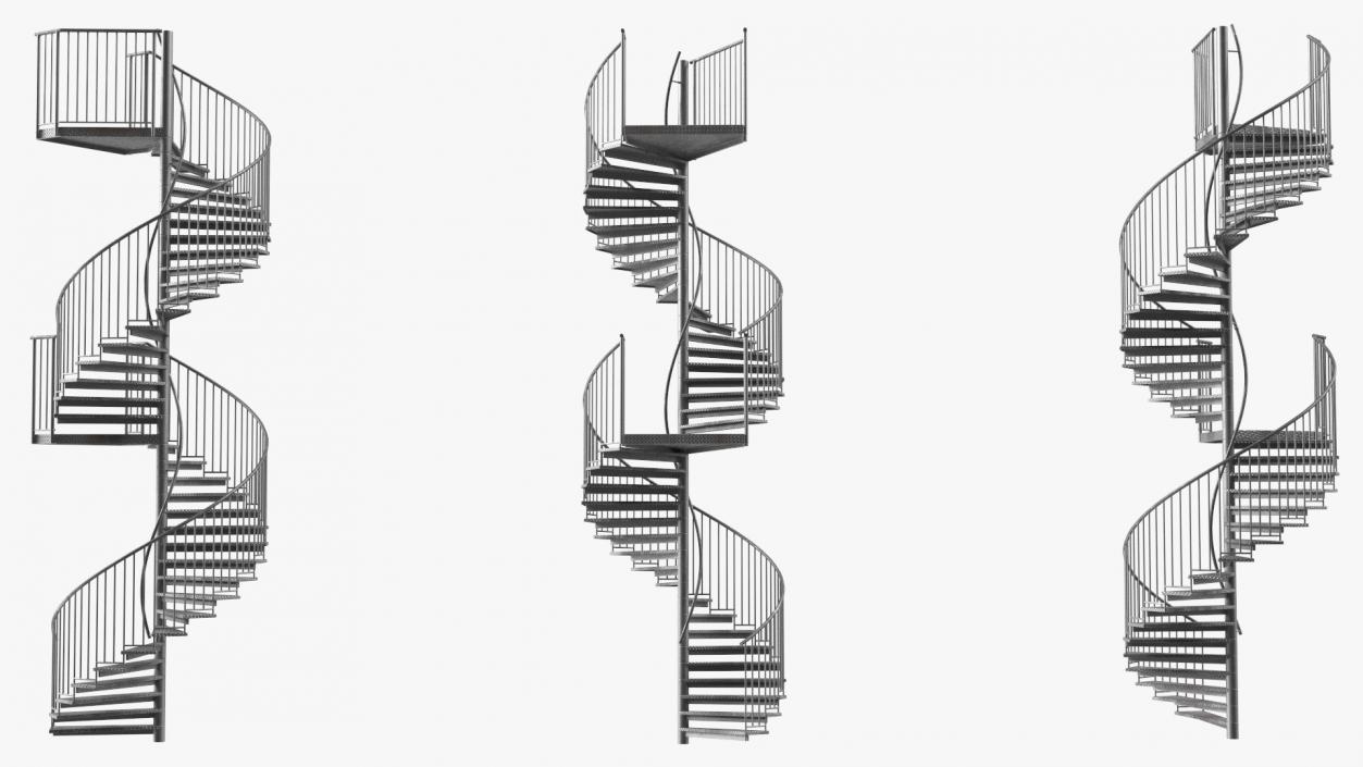 3D model Open Side Spiral Fire Escape Stairs