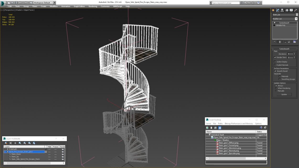 3D model Open Side Spiral Fire Escape Stairs