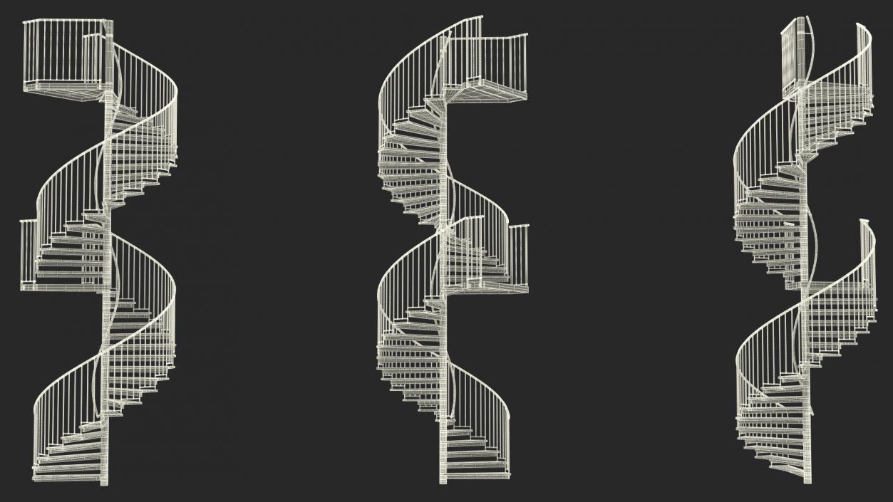 3D model Open Side Spiral Fire Escape Stairs