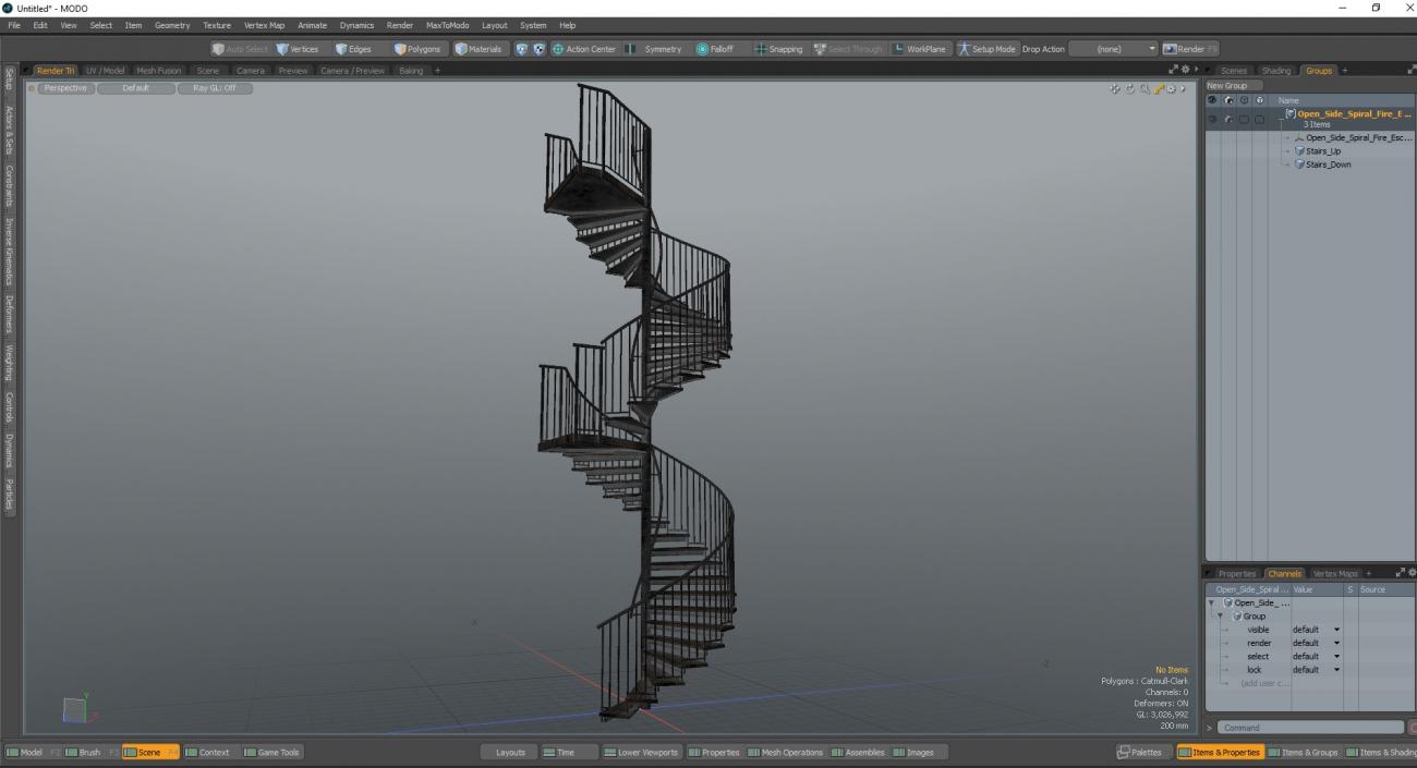 3D model Open Side Spiral Fire Escape Stairs