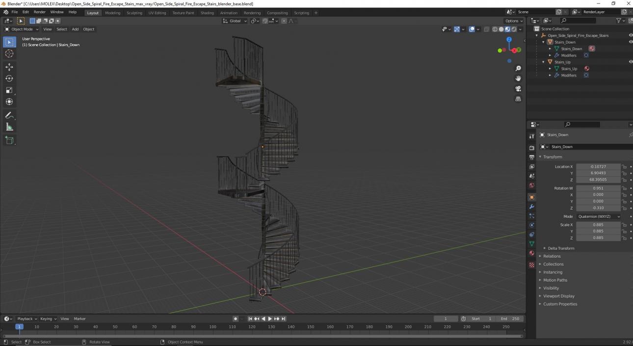 3D model Open Side Spiral Fire Escape Stairs