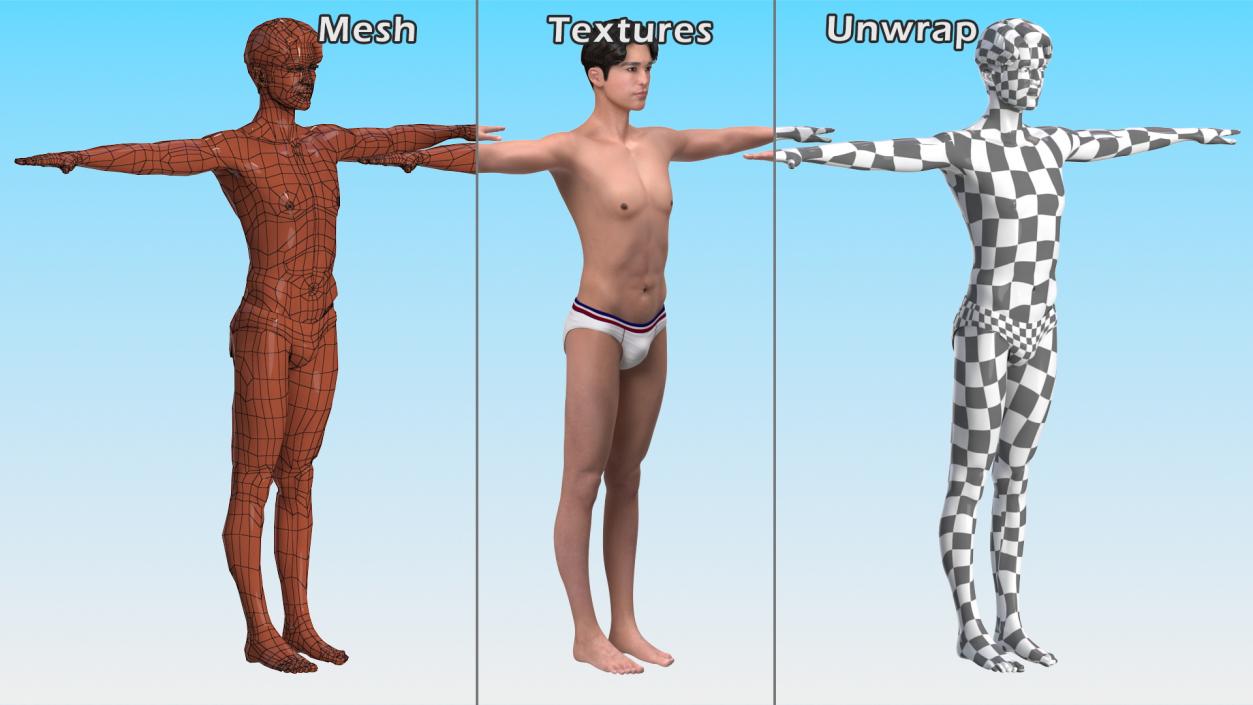 3D Chinese Man Underwear T-Pose model