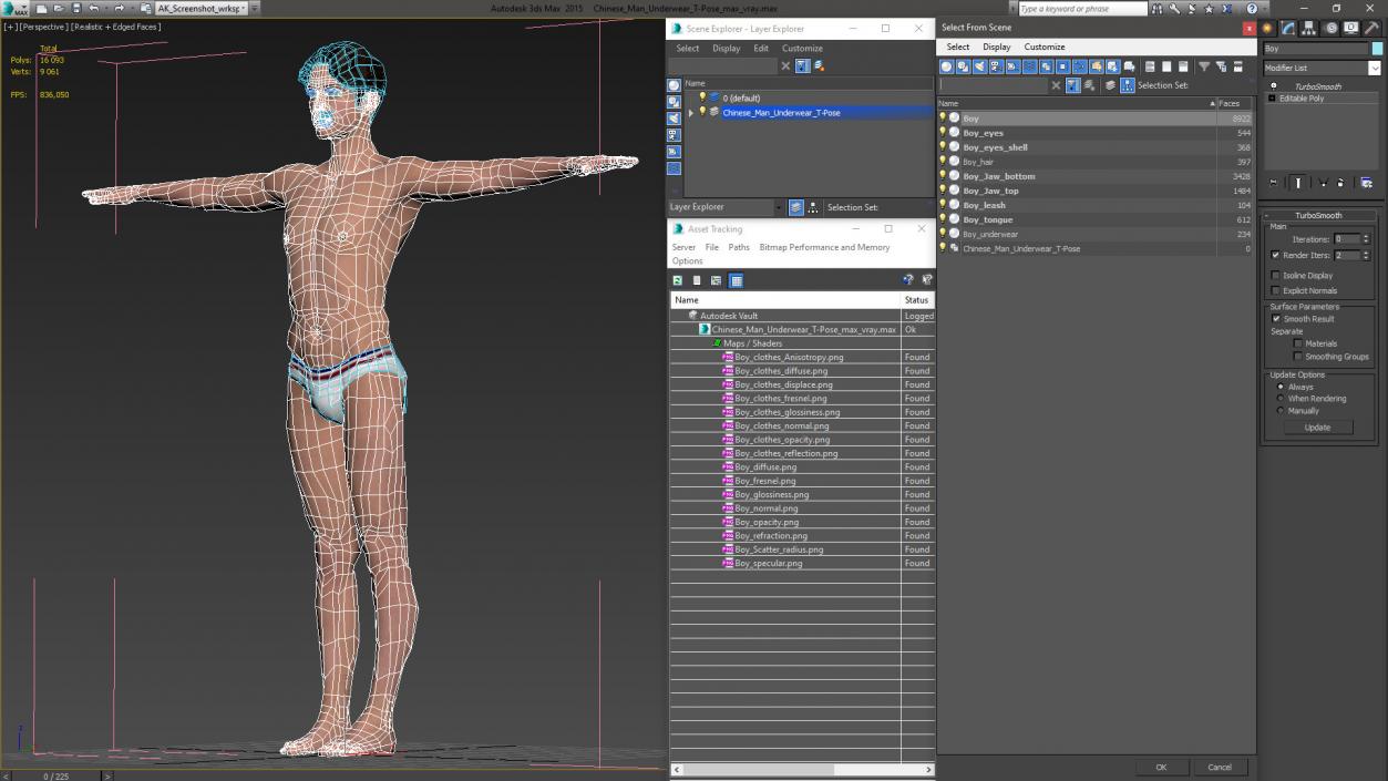 3D Chinese Man Underwear T-Pose model