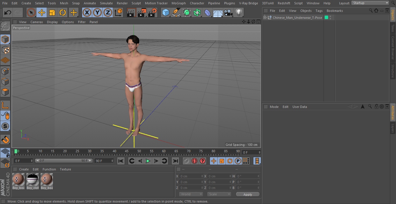 3D Chinese Man Underwear T-Pose model