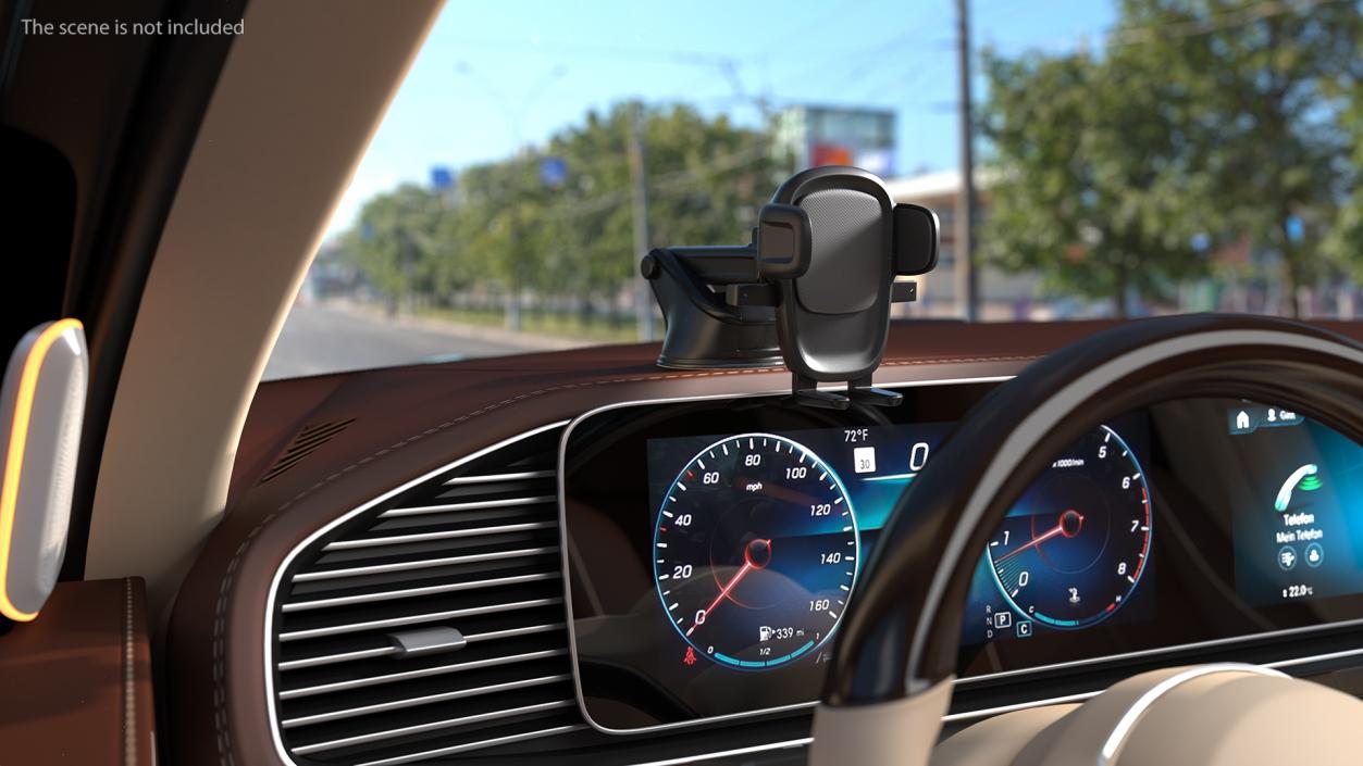 Dashboard and Windshield Phone Car Mount Rigged 3D