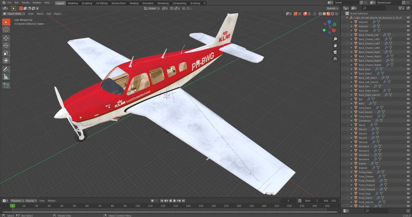 Light Aircraft Beechcraft Bonanza G-36 KLM 3D