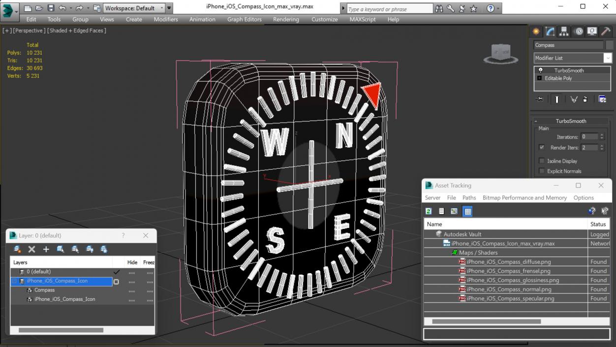 3D iPhone iOS Compass Icon model